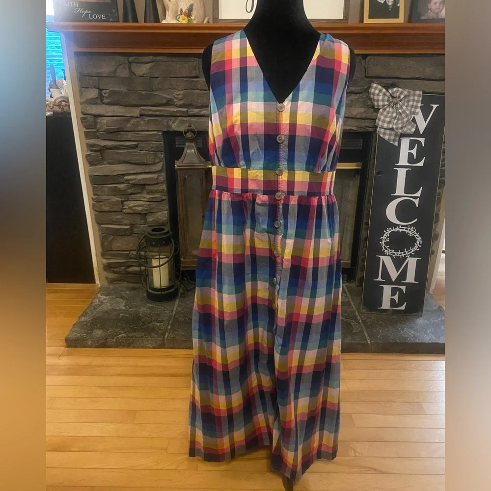 J. Crew Plaid Midi Button Dress